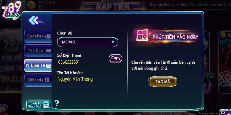 Nạp Tiền 789Club 2 Nạp tiền 789Club qua ví điện tử